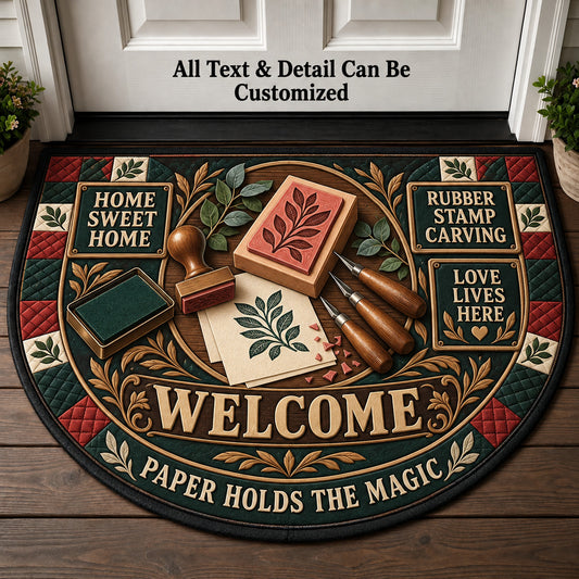 Rubber Stamp Carving Personalized Half Round Mat | 5To9Vibe