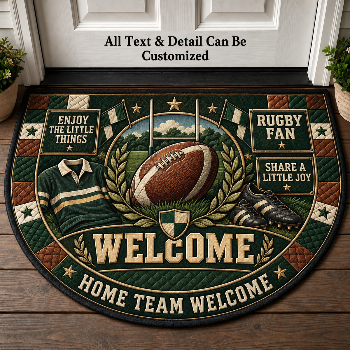 Rugby Fan Personalized Half Round Mat | 5To9Vibe