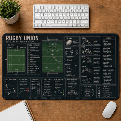 Rugby Union Sports Visual Guide Desk Mat | 5To9Vibe