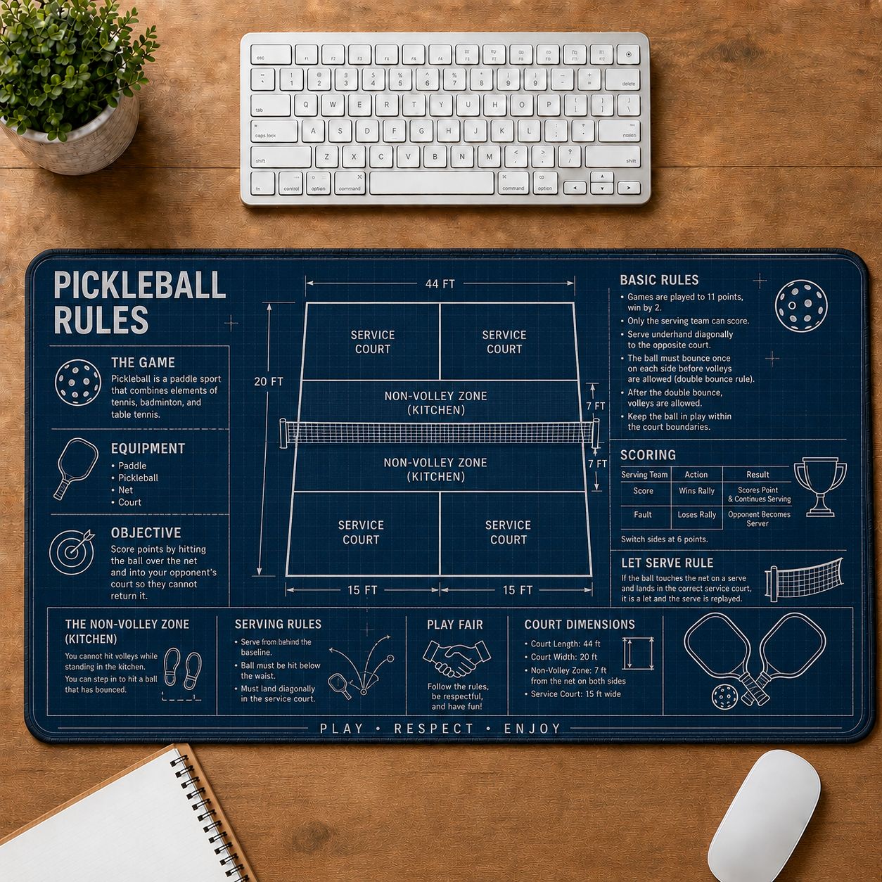 Pickleball Rules Sports Technique Guide Desk Mat | 5To9Vibe