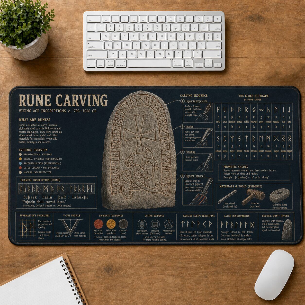 Rune Carving Viking History and Culture Guide Desk Mat | 5To9Vibe