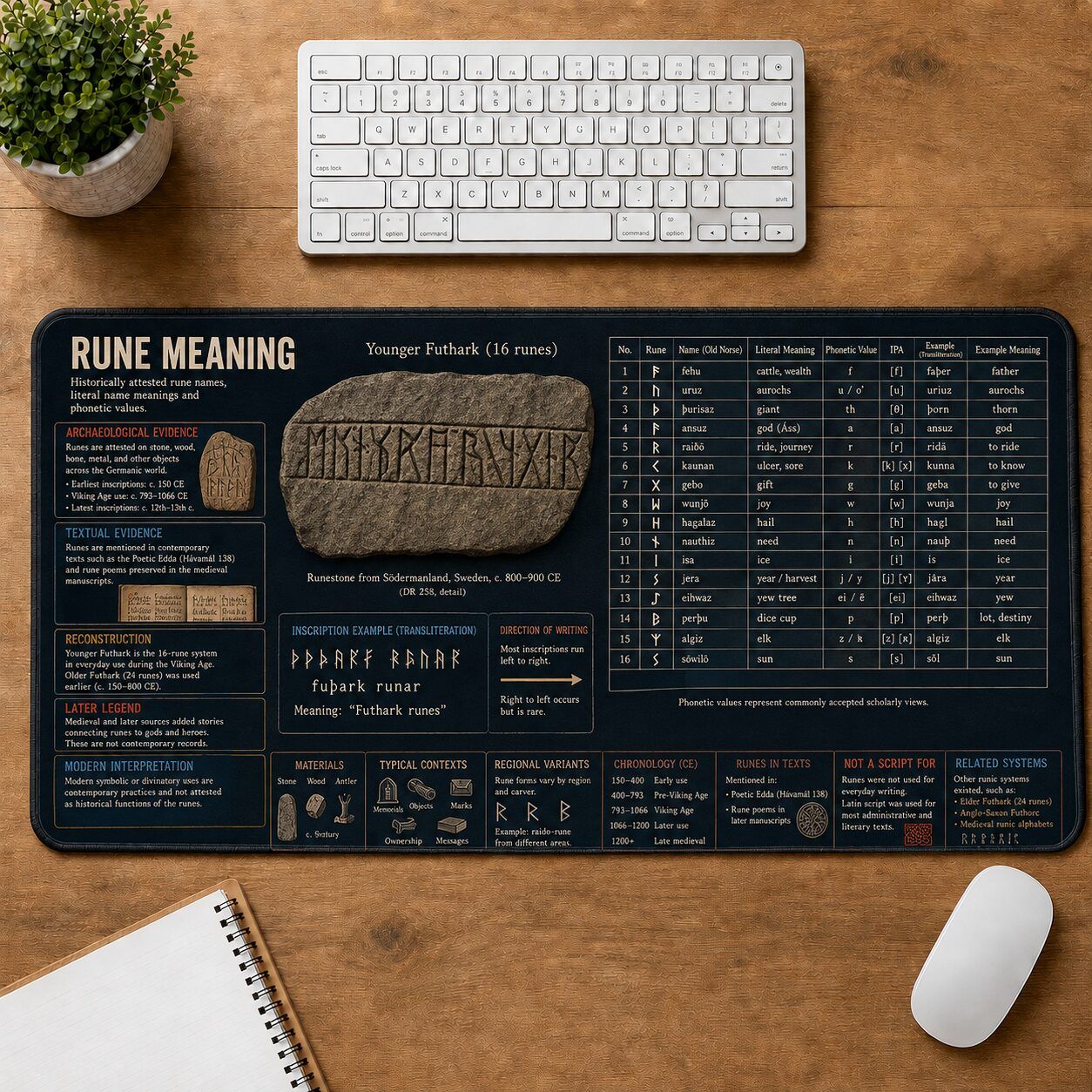 Rune Meaning Viking History and Culture Guide Desk Mat | 5To9Vibe