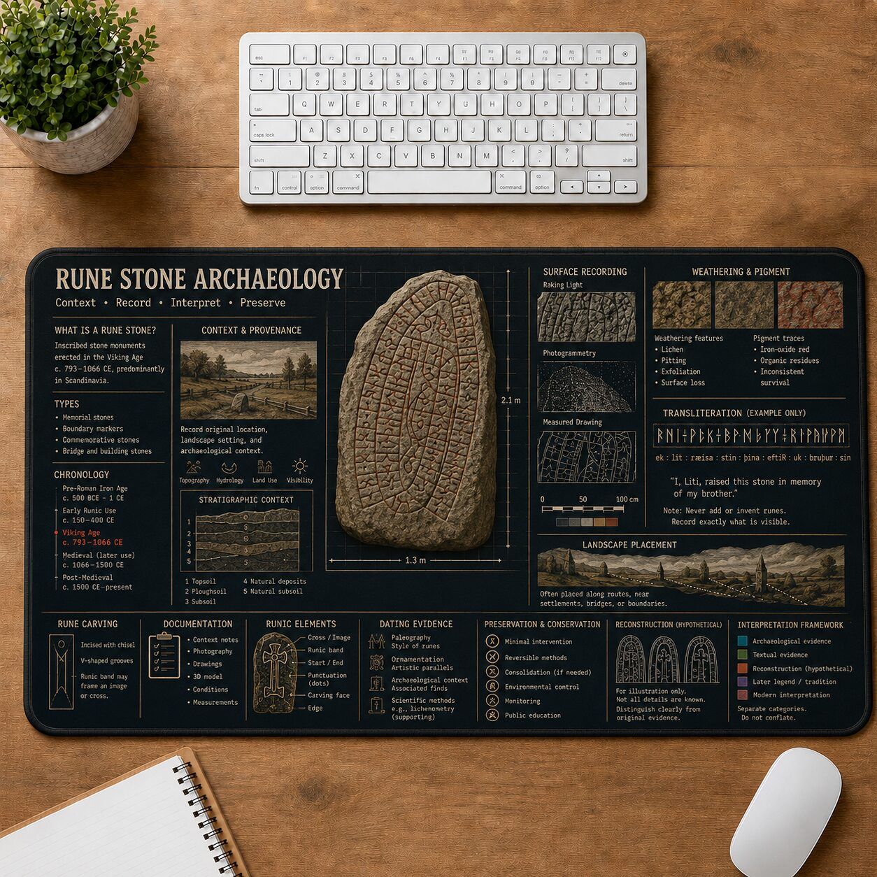 Rune Stone Archaeology Viking History and Culture Guide Desk Mat | 5To9Vibe