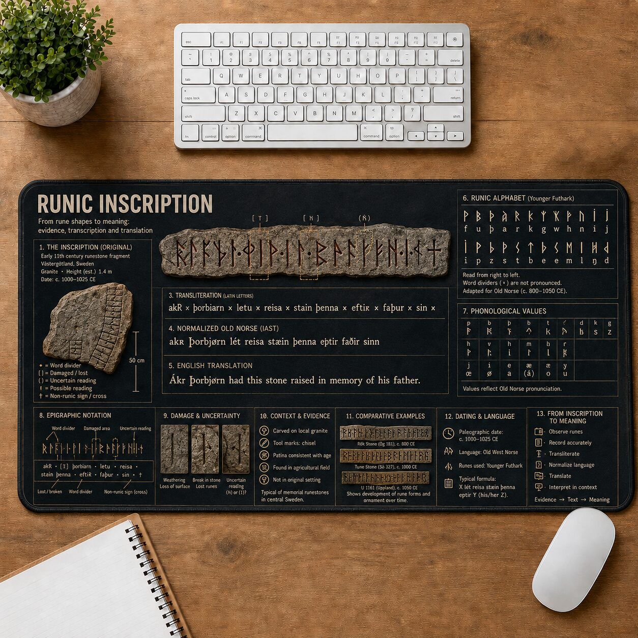Runic Inscription Viking History and Culture Guide Desk Mat | 5To9Vibe