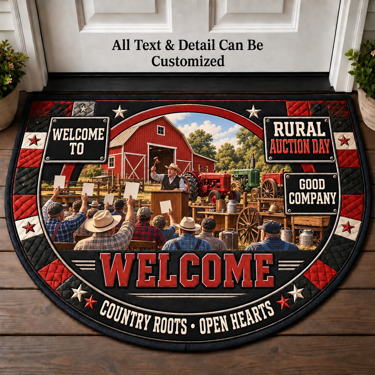Rural Auction Day Personalized Half Round Mat | 5To9Vibe
