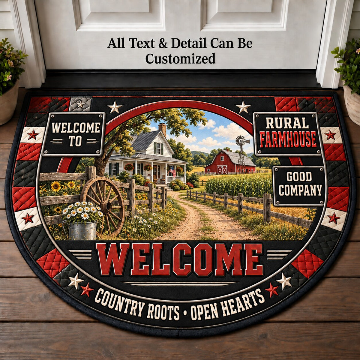 Rural Farmhouse Personalized Half Round Mat | 5To9Vibe
