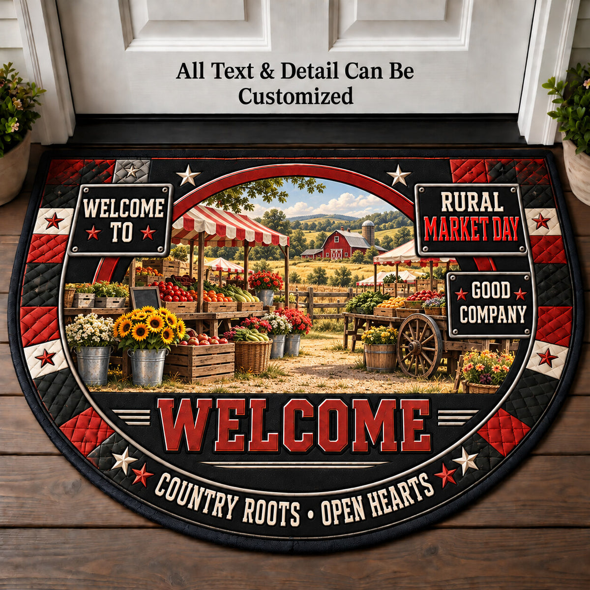 Rural Market Day Personalized Half Round Mat | 5To9Vibe