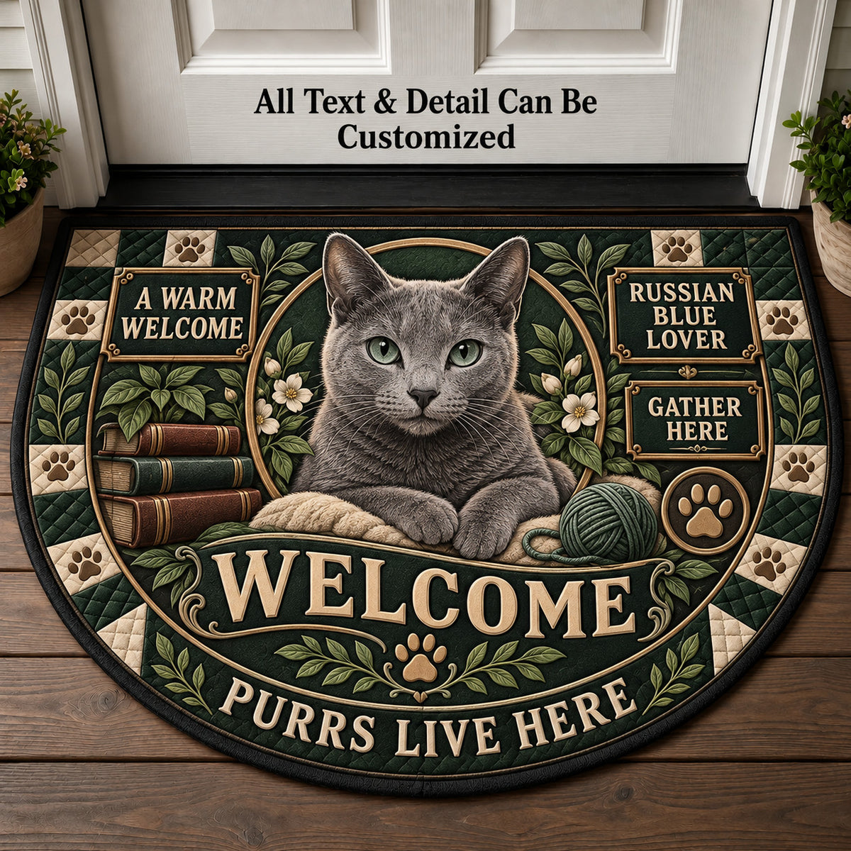 Russian Blue Lover Personalized Half Round Mat | 5To9Vibe