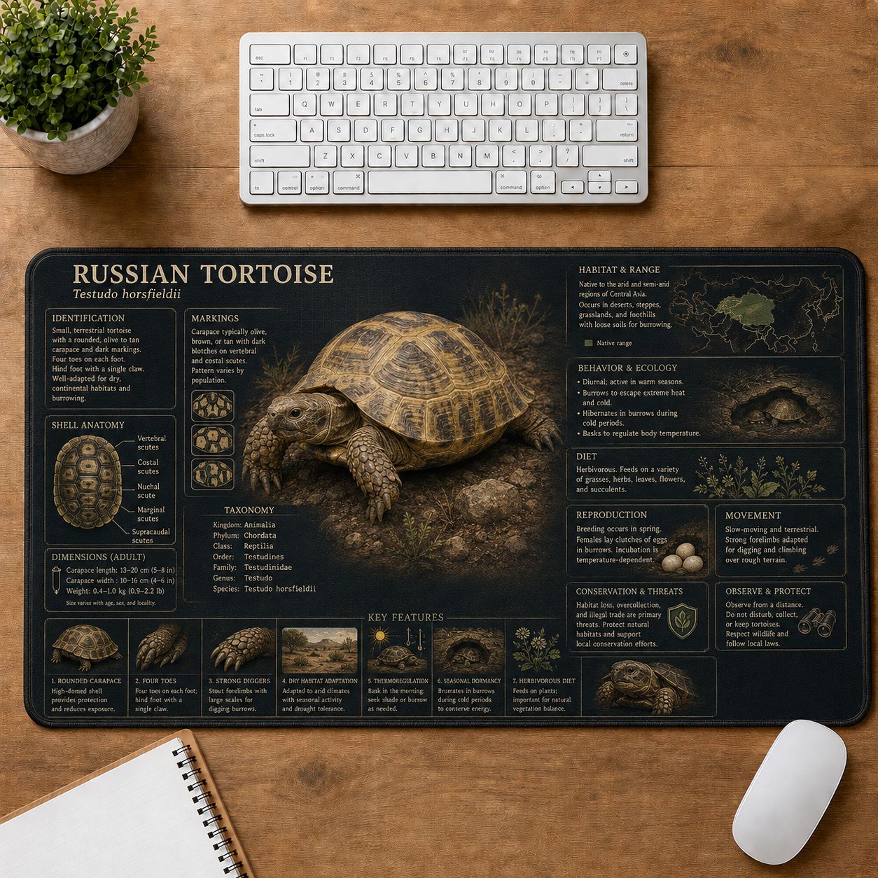 Russian Tortoise Turtle and Tortoise Species Guide Desk Mat | 5To9Vibe