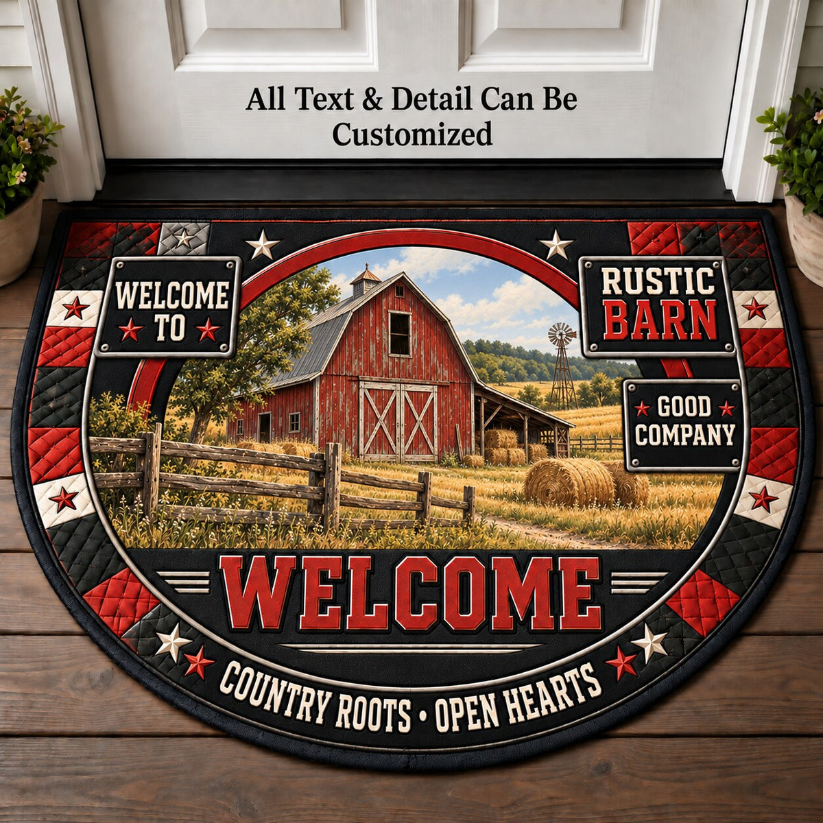 Rustic Barn Personalized Half Round Mat | 5To9Vibe