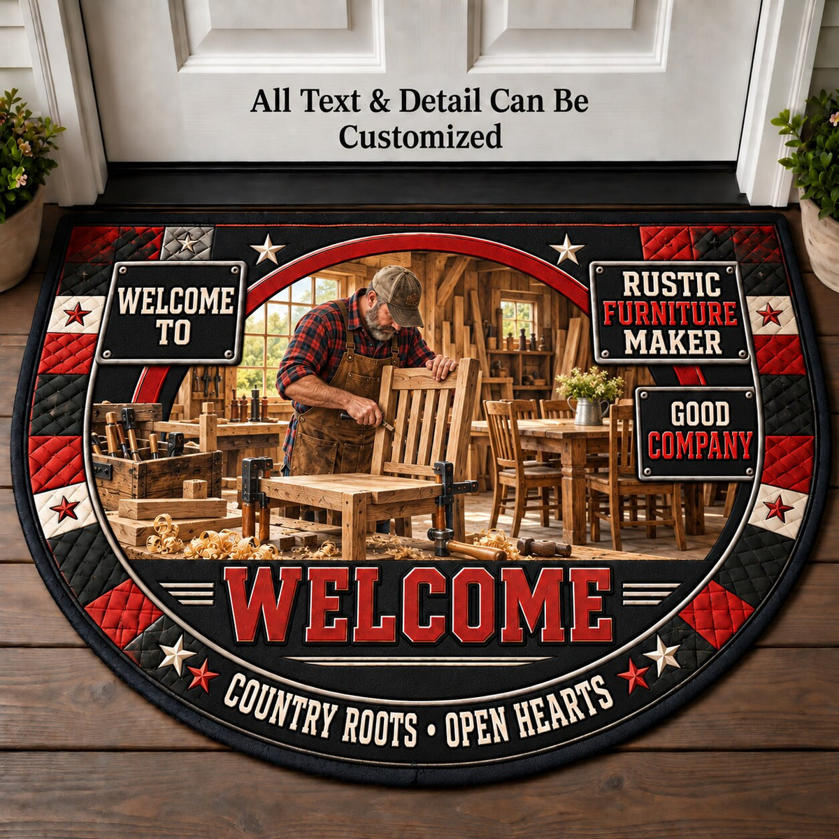 Rustic Furniture Maker Personalized Half Round Mat | 5To9Vibe