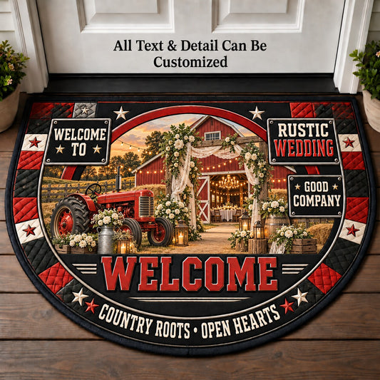 Rustic Wedding Personalized Half Round Mat | 5To9Vibe