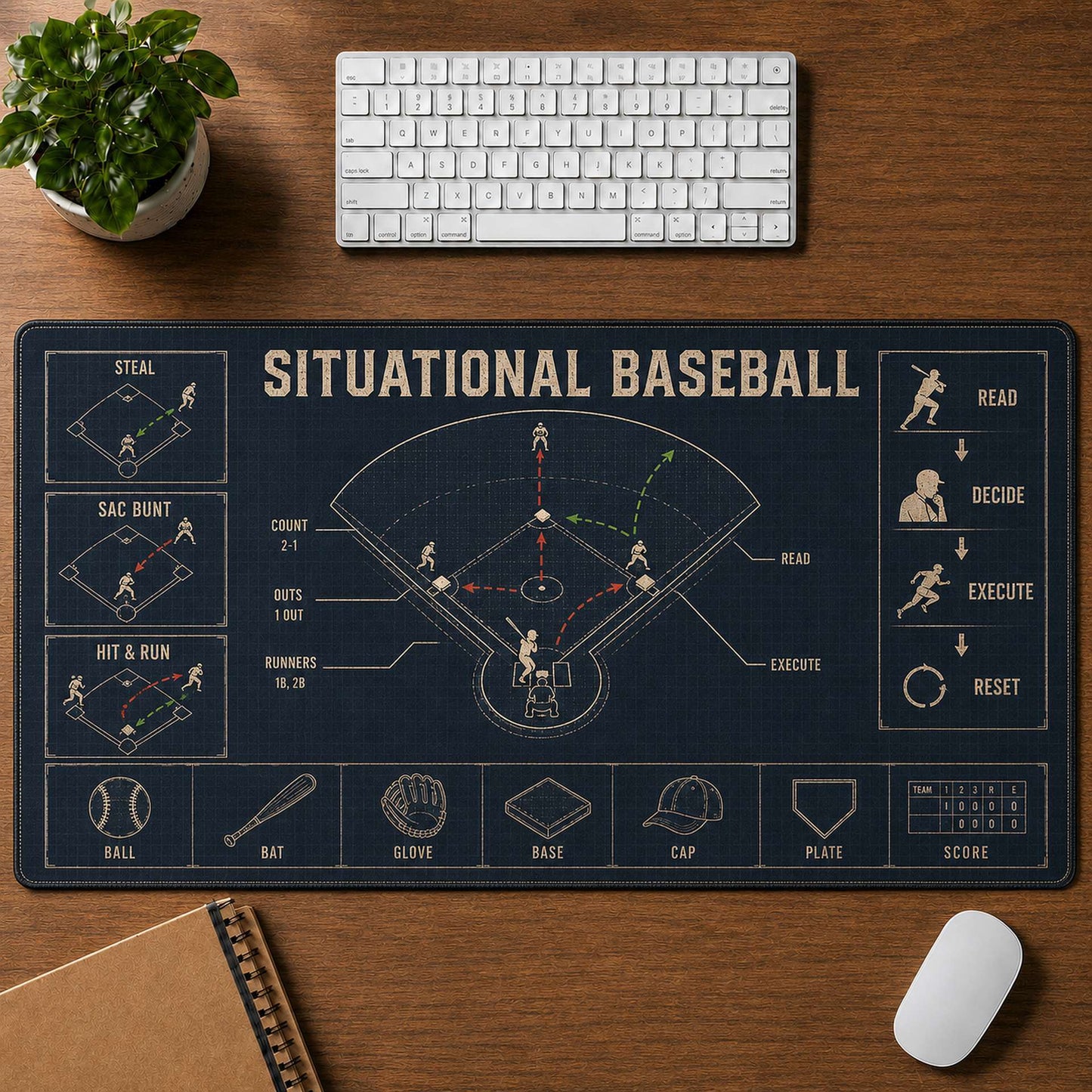 Situational Baseball Blueprint Desk Mat | 5To9Vibe