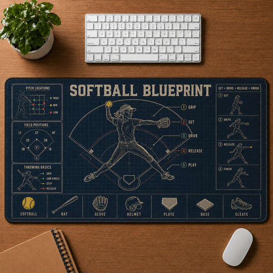 Softball Blueprint Blueprint Desk Mat | 5To9Vibe