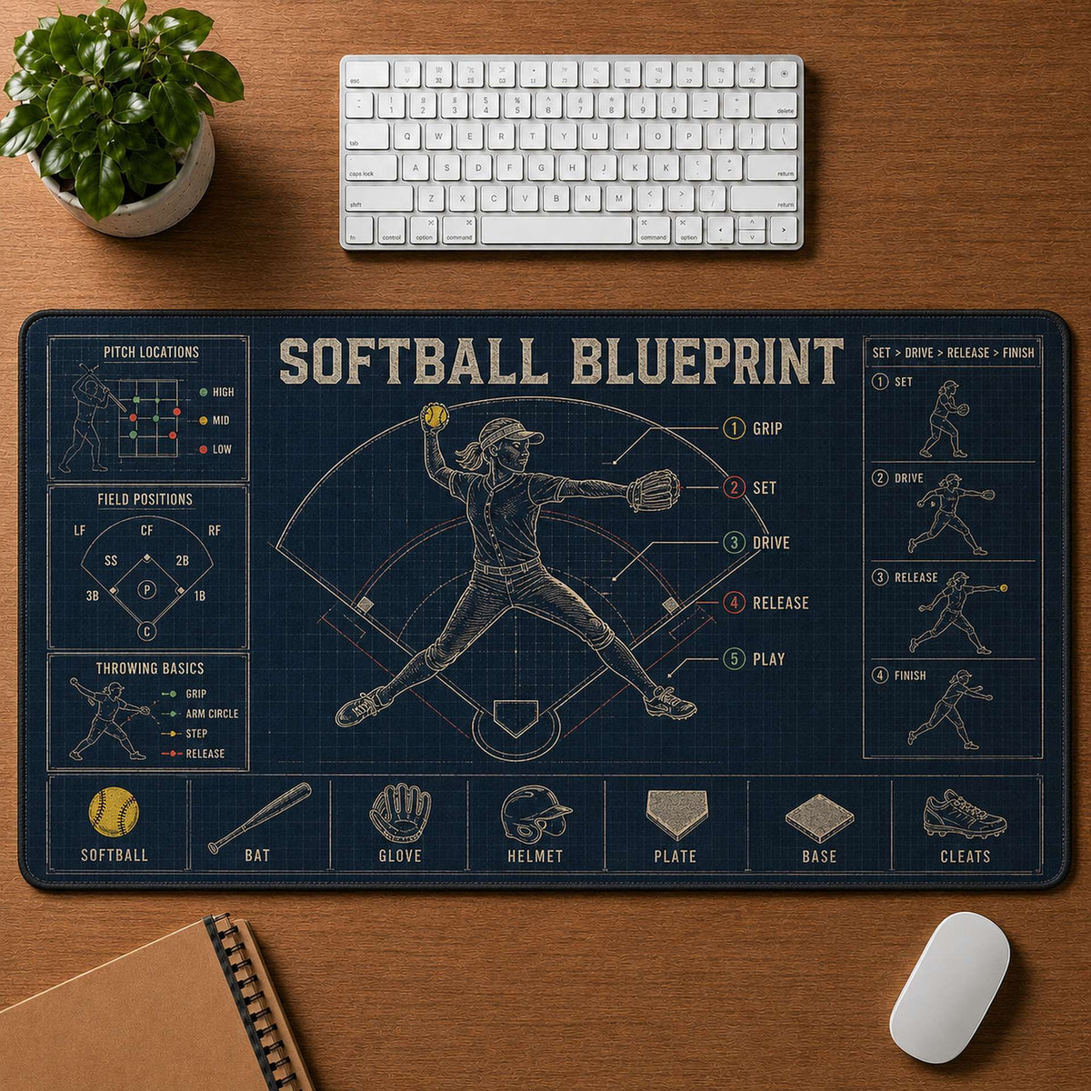 Softball Blueprint Blueprint Desk Mat | 5To9Vibe