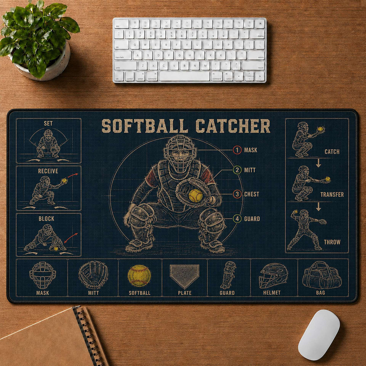 Softball Catcher Blueprint Desk Mat | 5To9Vibe