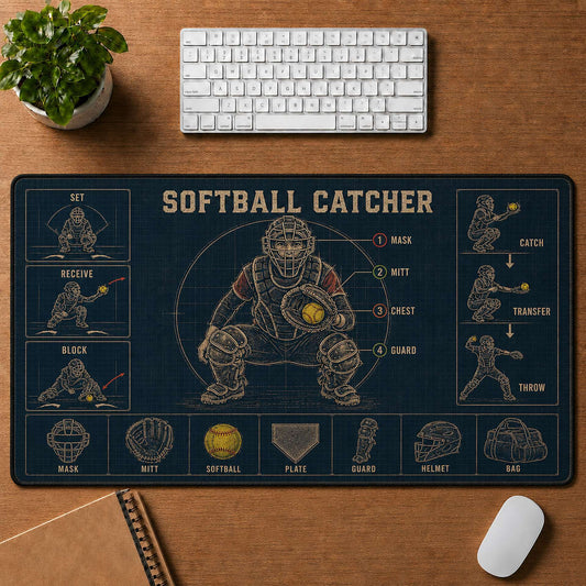 Softball Catcher Blueprint Desk Mat | 5To9Vibe