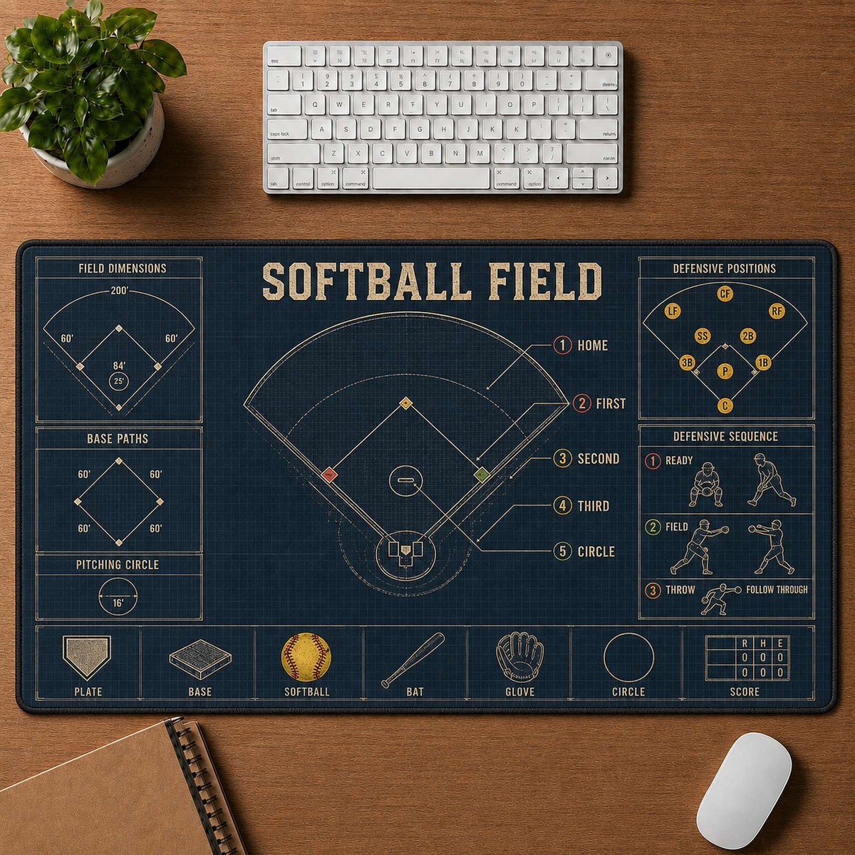 Softball Field Blueprint Desk Mat | 5To9Vibe