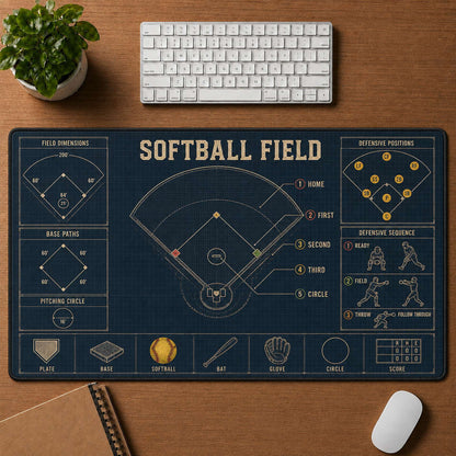 Softball Field Blueprint Desk Mat | 5To9Vibe