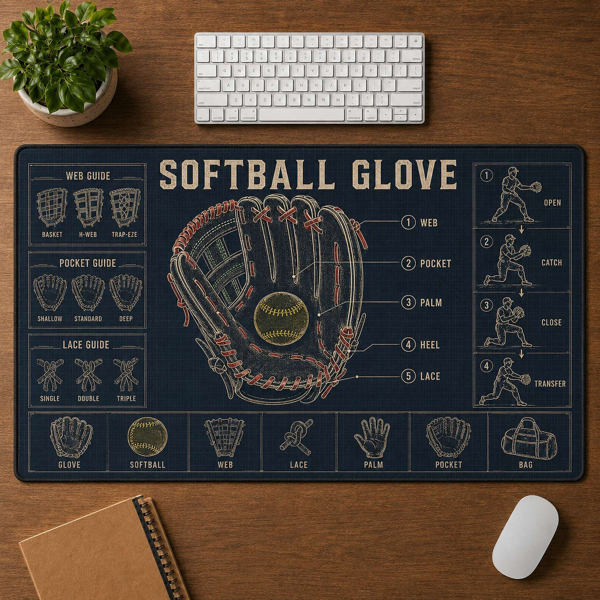 Softball Glove Blueprint Desk Mat | 5To9Vibe