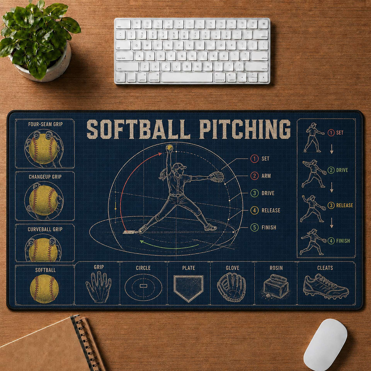 Softball Pitching Blueprint Desk Mat | 5To9Vibe