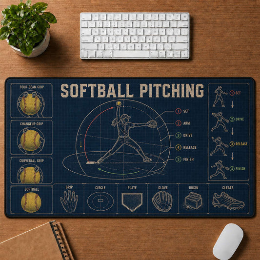 Softball Pitching Blueprint Desk Mat | 5To9Vibe