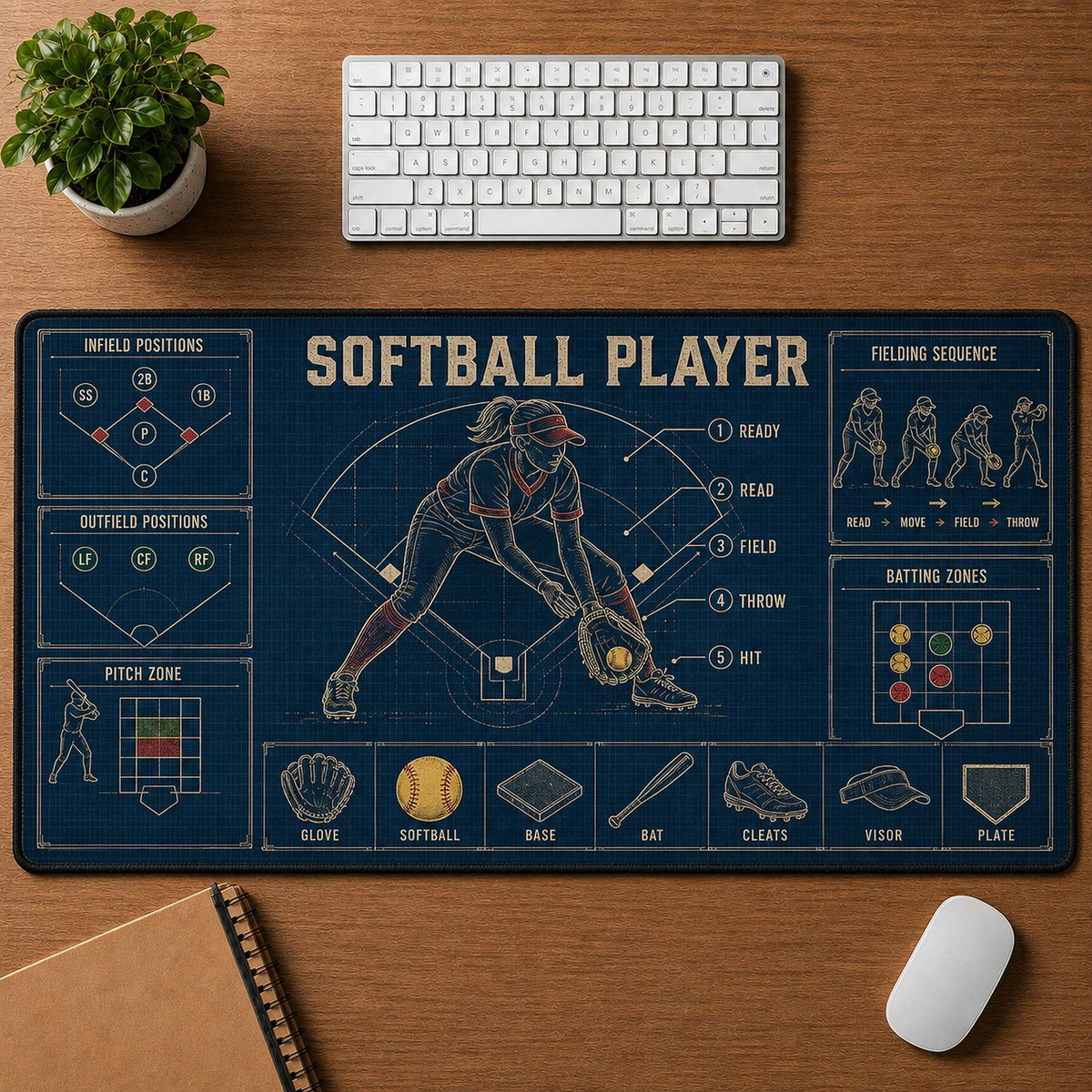 Softball Player Blueprint Desk Mat | 5To9Vibe