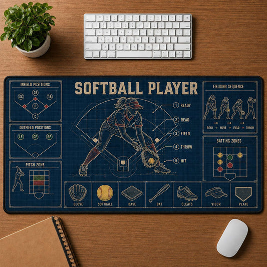 Softball Player Blueprint Desk Mat | 5To9Vibe
