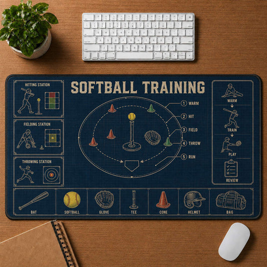 Softball Training Blueprint Desk Mat | 5To9Vibe