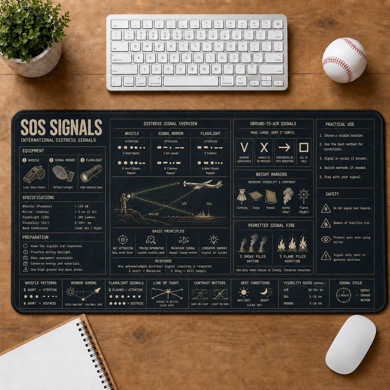 SOS Signals Outdoor Skills Field Guide Desk Mat | 5To9Vibe