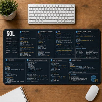 SQL Cheat Sheet Quick Reference Guide Desk Mat | 5To9Vibe