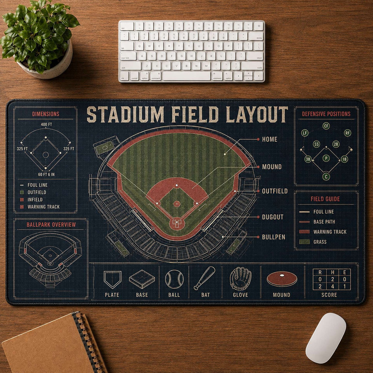 Stadium Field Layout Blueprint Desk Mat | 5To9Vibe