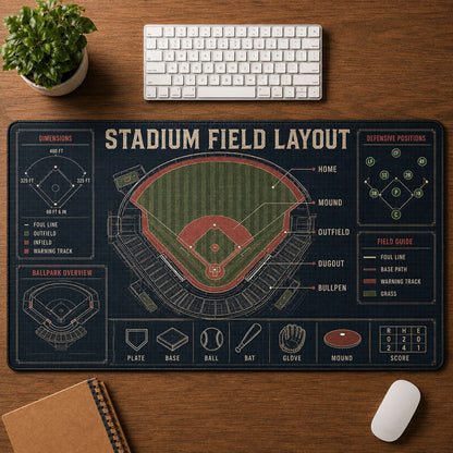 Stadium Field Layout Blueprint Desk Mat | 5To9Vibe