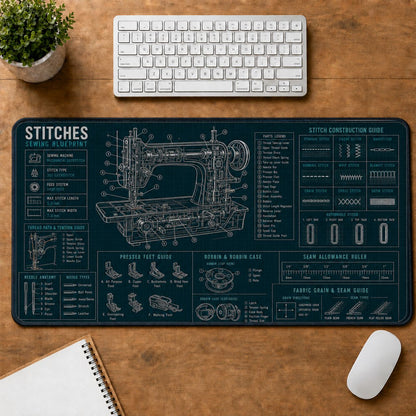 Sewing Machine Stitches Handcraft Technical Guide Desk Mat | 5To9Vibe