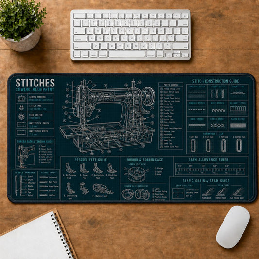 Sewing Machine Stitches Handcraft Technical Guide Desk Mat | 5To9Vibe