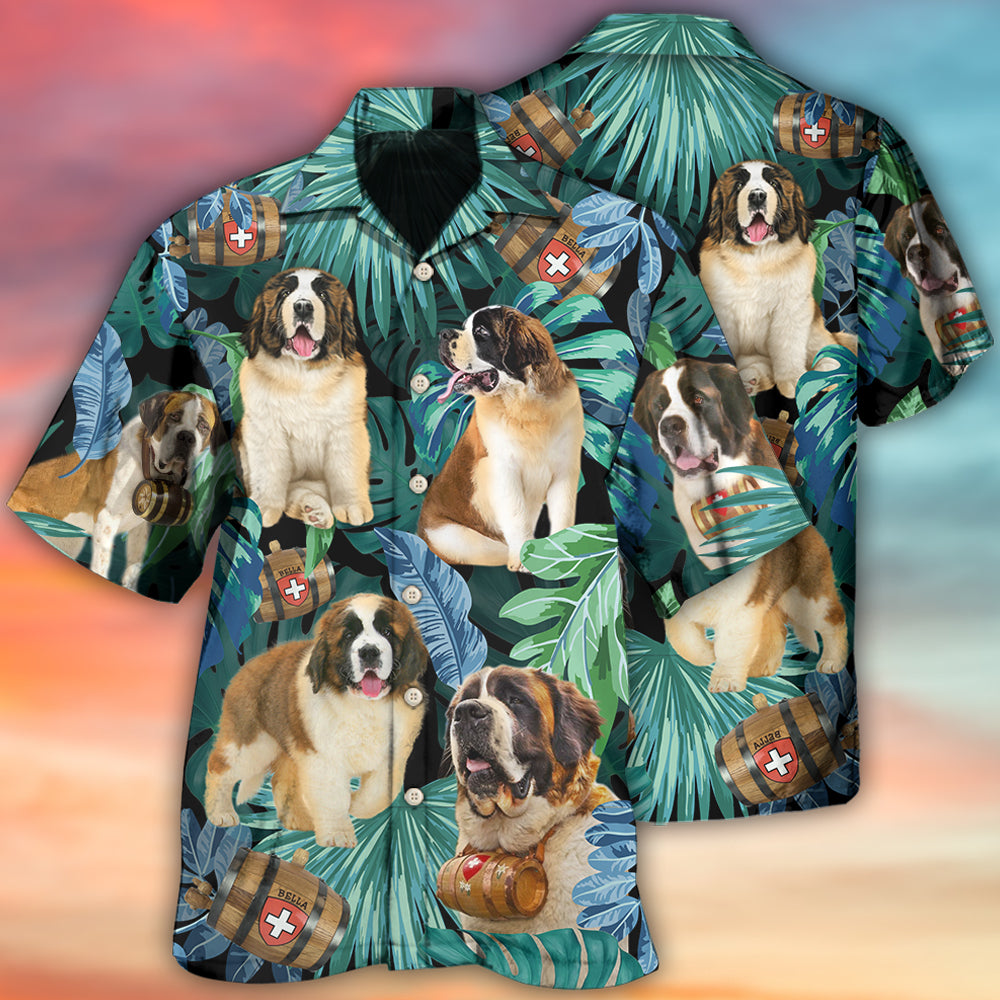 Saint Bernard Dog Tropical Leaf Style - Hawaiian Shirt 