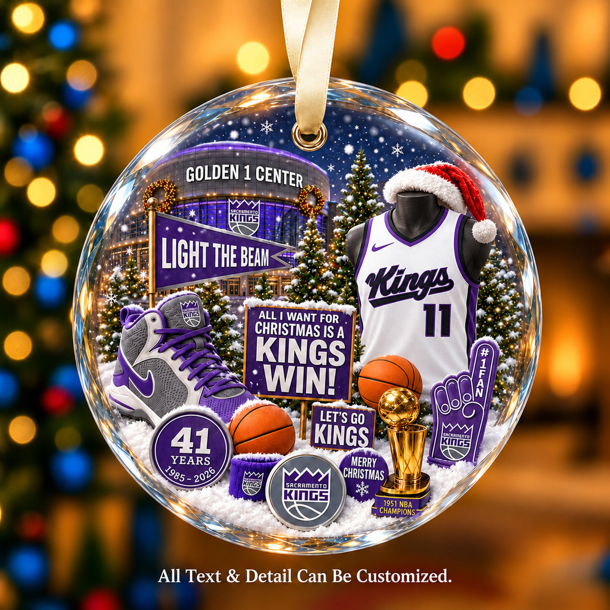 Sacramento Kings Jersey Snow Globe Glass Ornament