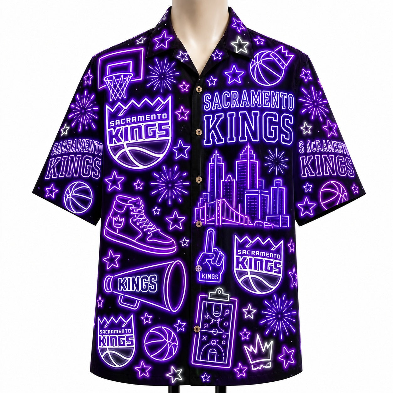 All Basketball Teams Neon Pattern Vibe Summer Party Button-Up Unisex Hawaiian Shirt For Men and Women