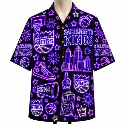 All Basketball Teams Neon Pattern Vibe Summer Party Button-Up Unisex Hawaiian Shirt For Men and Women
