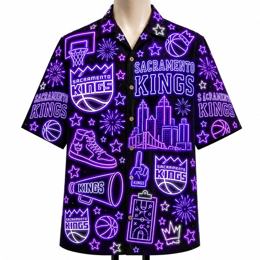 All Basketball Teams Neon Pattern Vibe Summer Party Button-Up Unisex Hawaiian Shirt For Men and Women