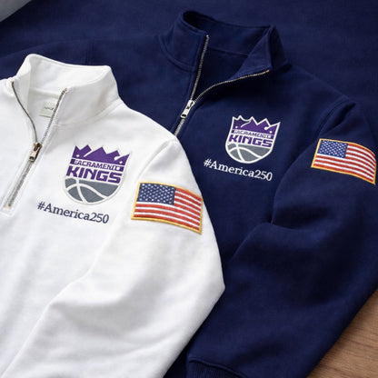 Football Logo America 250 Anniversary Embroidered Logo Premium Quarter Zip Sweatshirt, Inspired Quarter Zip Sweater