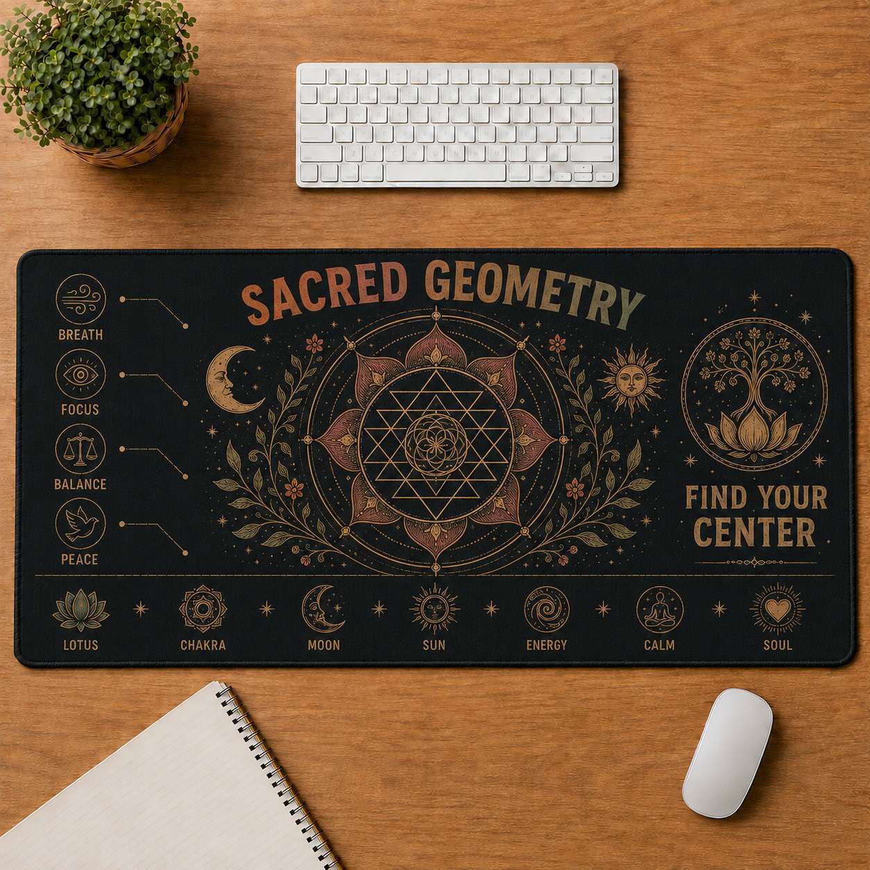 Mandala Hippie Desk Mat Mouse Pad | 5To9Vibe - Sacred Geometry style