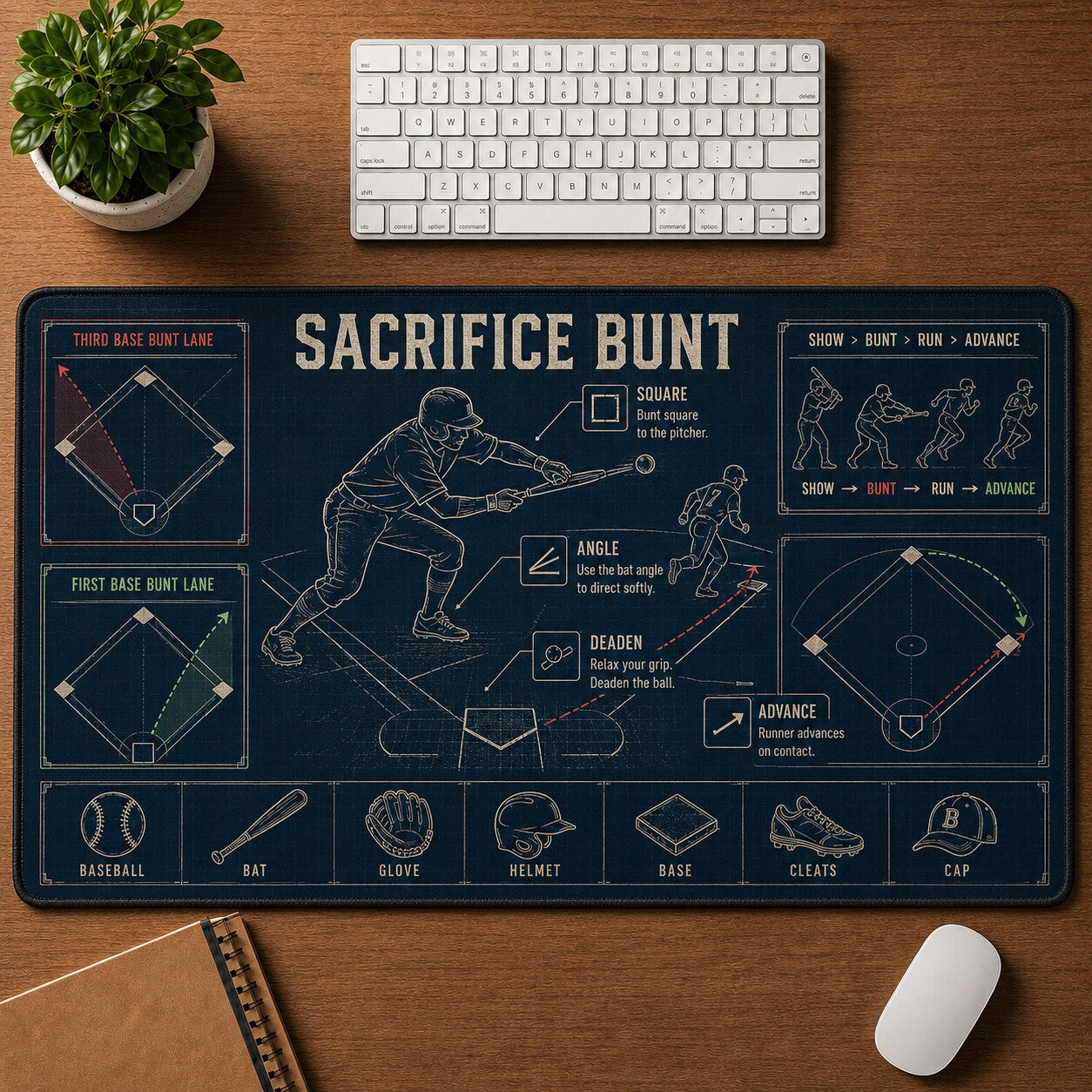 Sacrifice Bunt Baseball Blueprint Desk Mat | 5To9Vibe