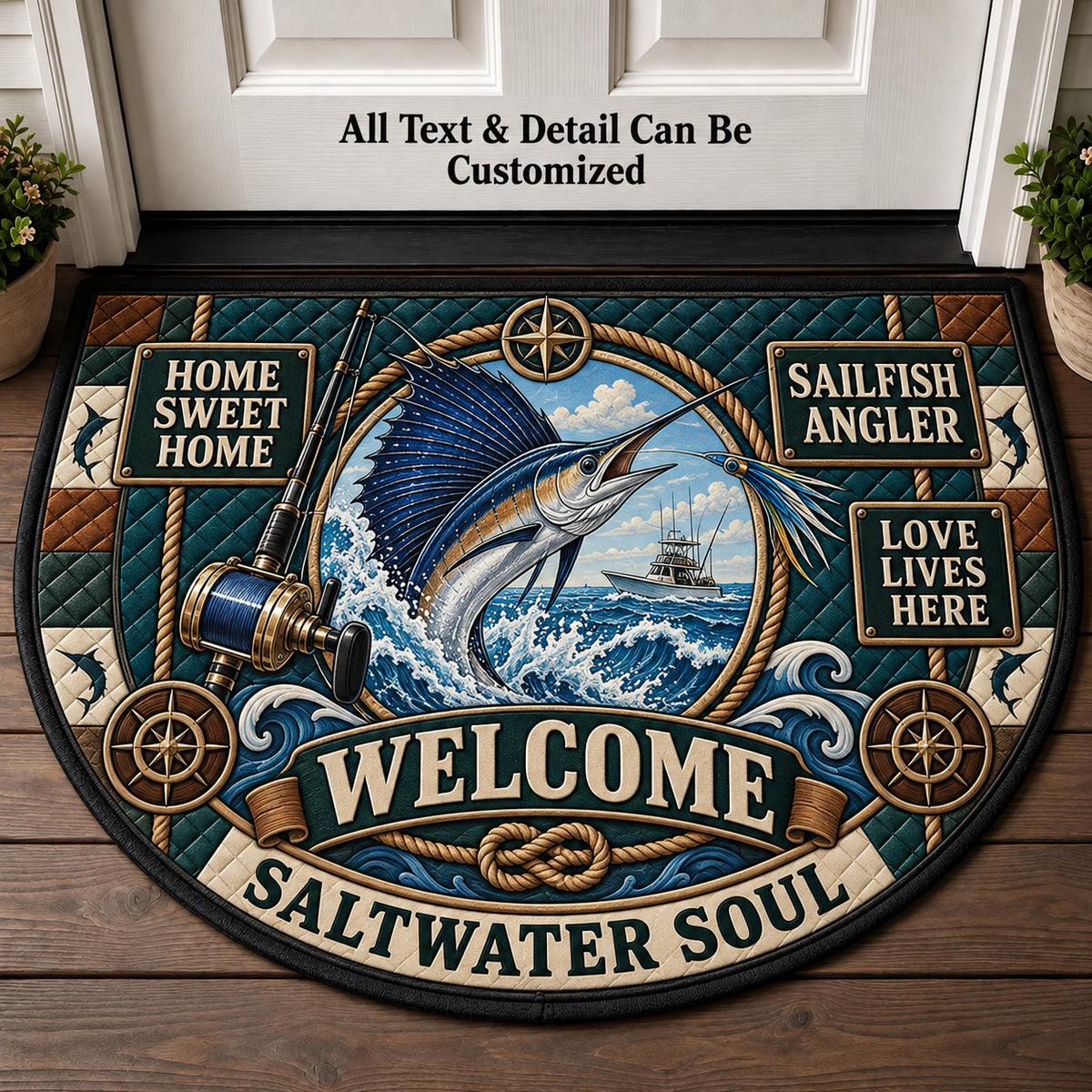 Sailfish Angler Personalized Half Round Mat | 5To9Vibe