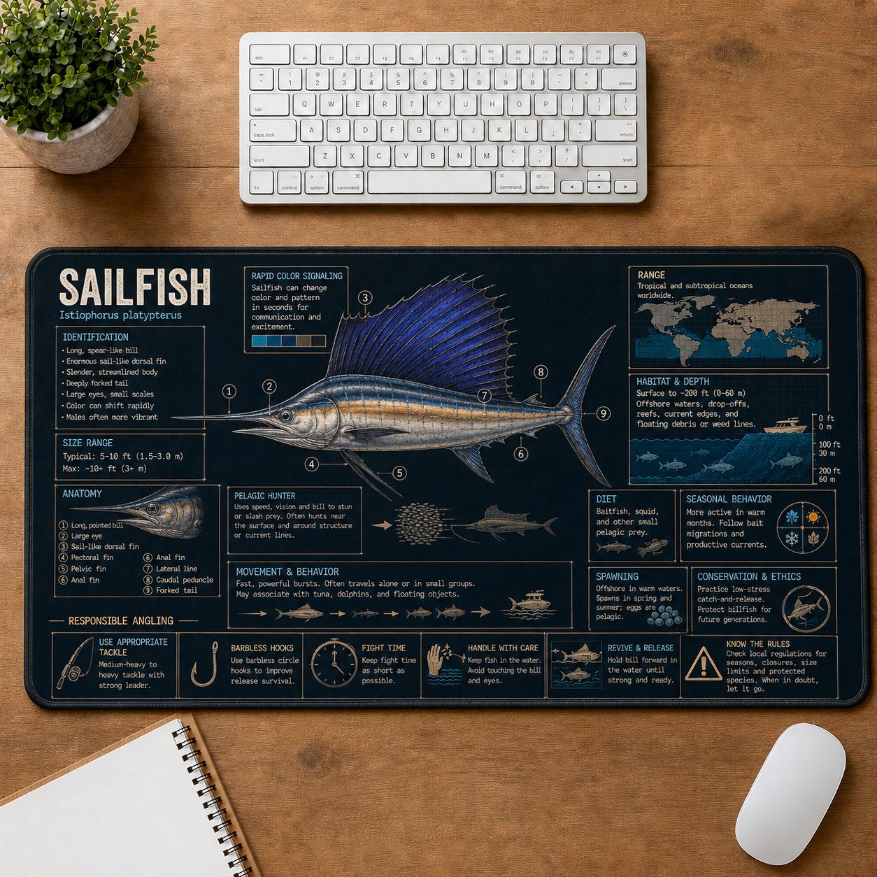 Sailfish Fishing Field Guide Desk Mat | 5To9Vibe