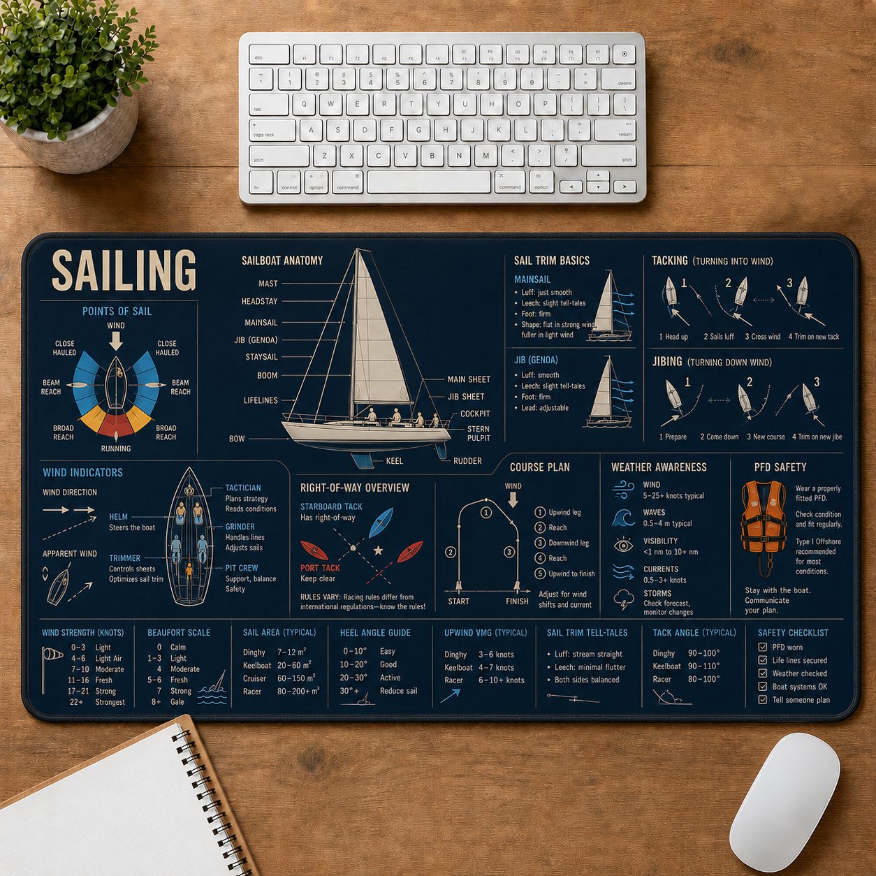 Sailing Sports Visual Guide Desk Mat | 5To9Vibe