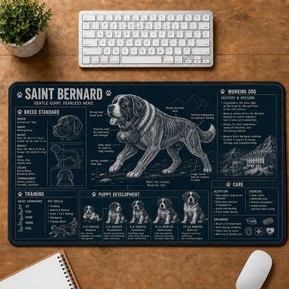 Saint Bernard Dog Breed Visual Guide Desk Mat | 5To9Vibe