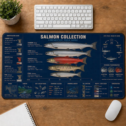 Salmon Collection Fishing Field Guide Desk Mat | 5To9Vibe