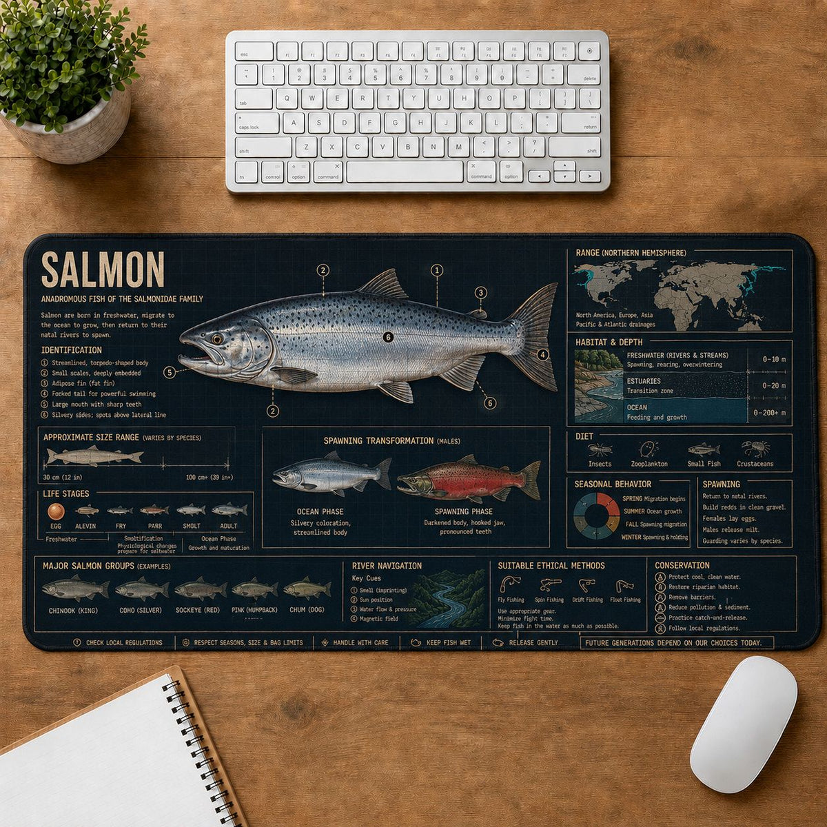 Salmon Fishing Field Guide Desk Mat | 5To9Vibe