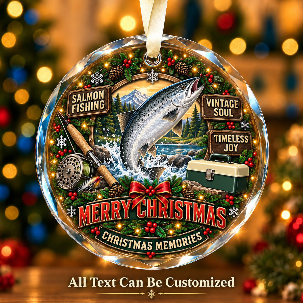 Salmon Fishing Personalized Glass Ornament | 5To9Vibe